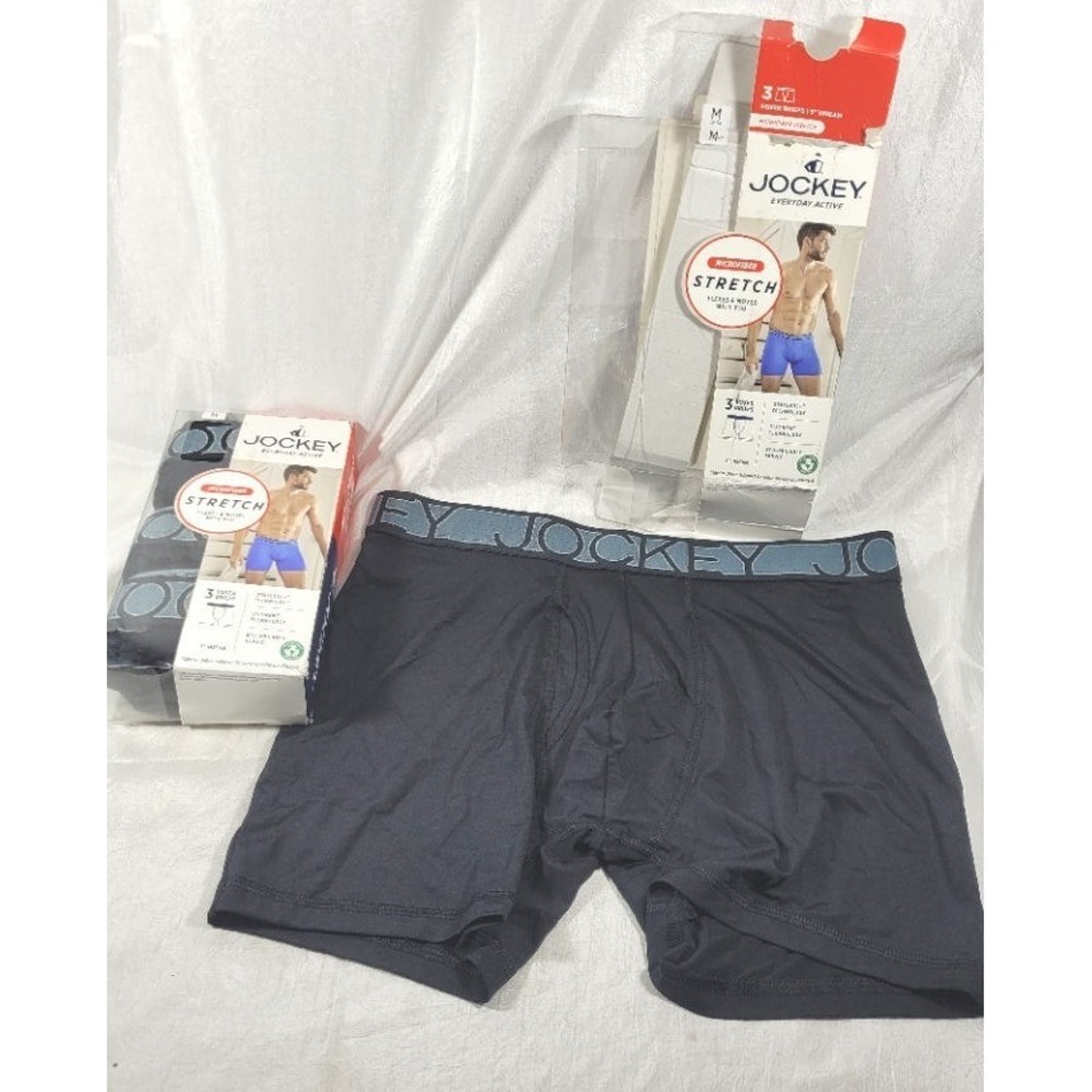 4 Pairs Jockey Men's Microfiber Stretch Staycool Tagless Boxer Briefs - Black M